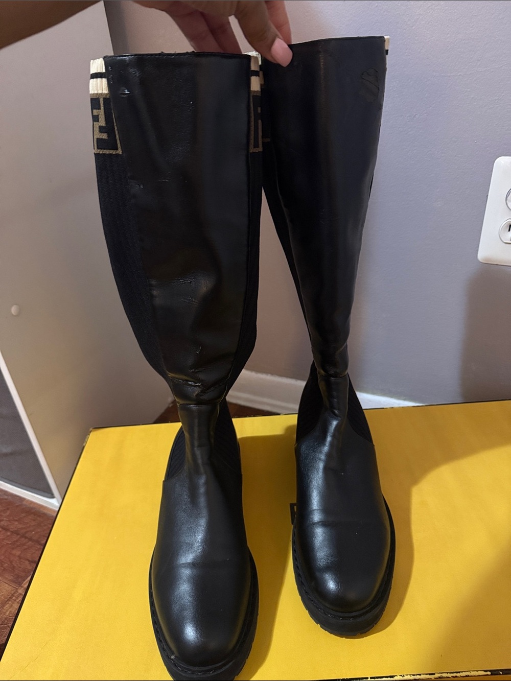 Fendi Black Tall Riding Combat Boots Women's